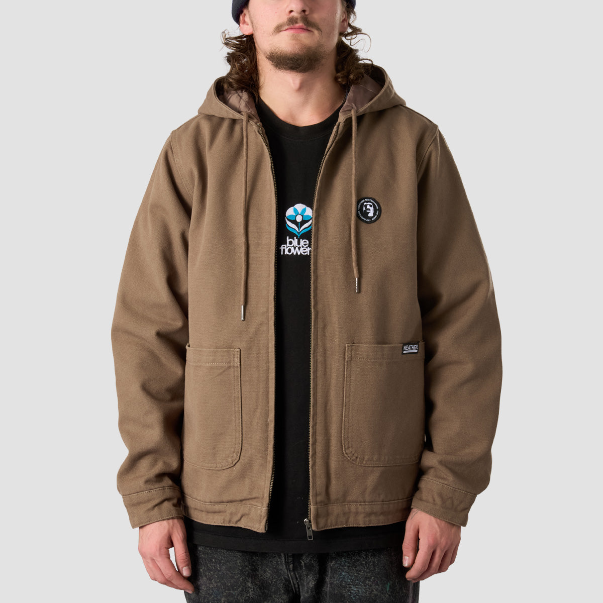 Heathen VG+ Discord Heavy Canvas Hooded Bomber Jacket Nut