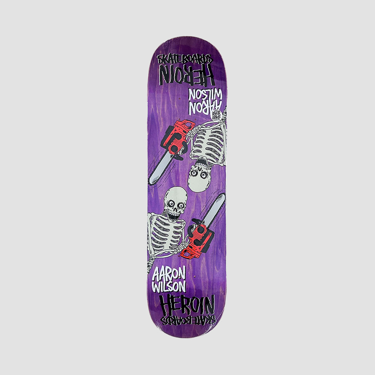 Heroin Aaron Wilson Chainsaw Skeletons Symmetrical Razor Edge Skateboard Deck Various Stains - 8.5"