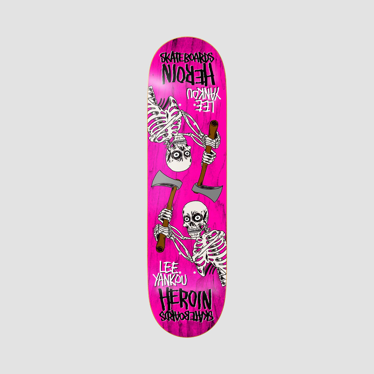 Heroin Yankou Axe Skeletons Symmetrical Razor Edge Skateboard Deck Various Stains - 8.25"