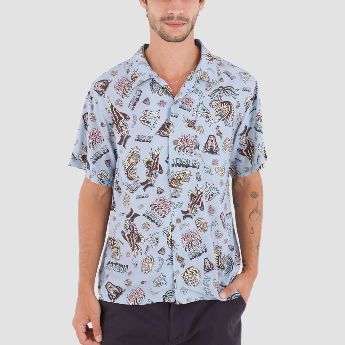 Hurley Etam Short Sleeve Shirt Worker Blue