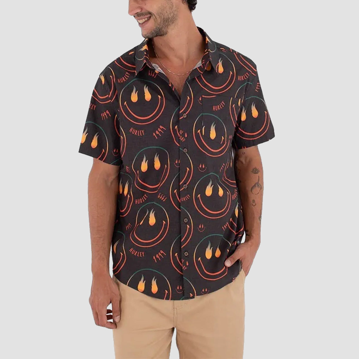 Hurley Happy Face Short Sleeve Shirt Black