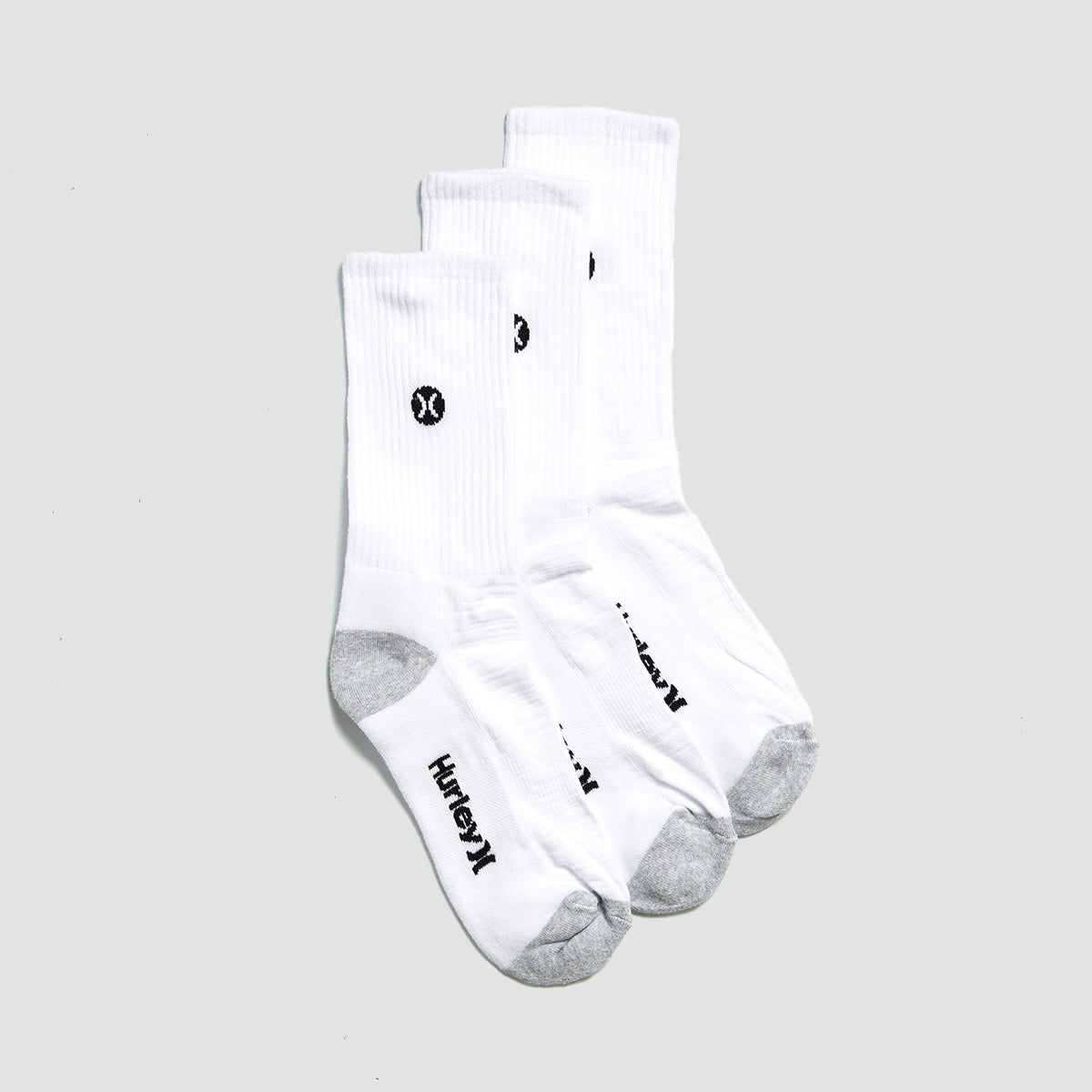 Hurley Icon 1/2 Terry Crew Socks 3 Pack White/Black