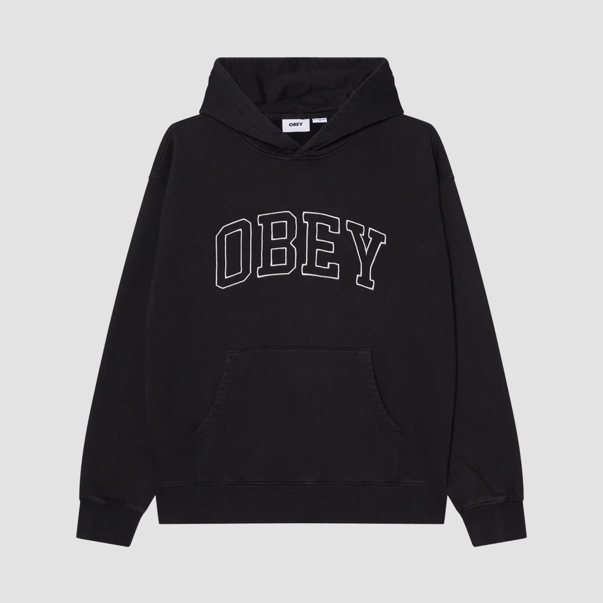 OBEY Collegiate Faded Extra Heavyweight Pullover Hoodie Digital Black Faded Wash
