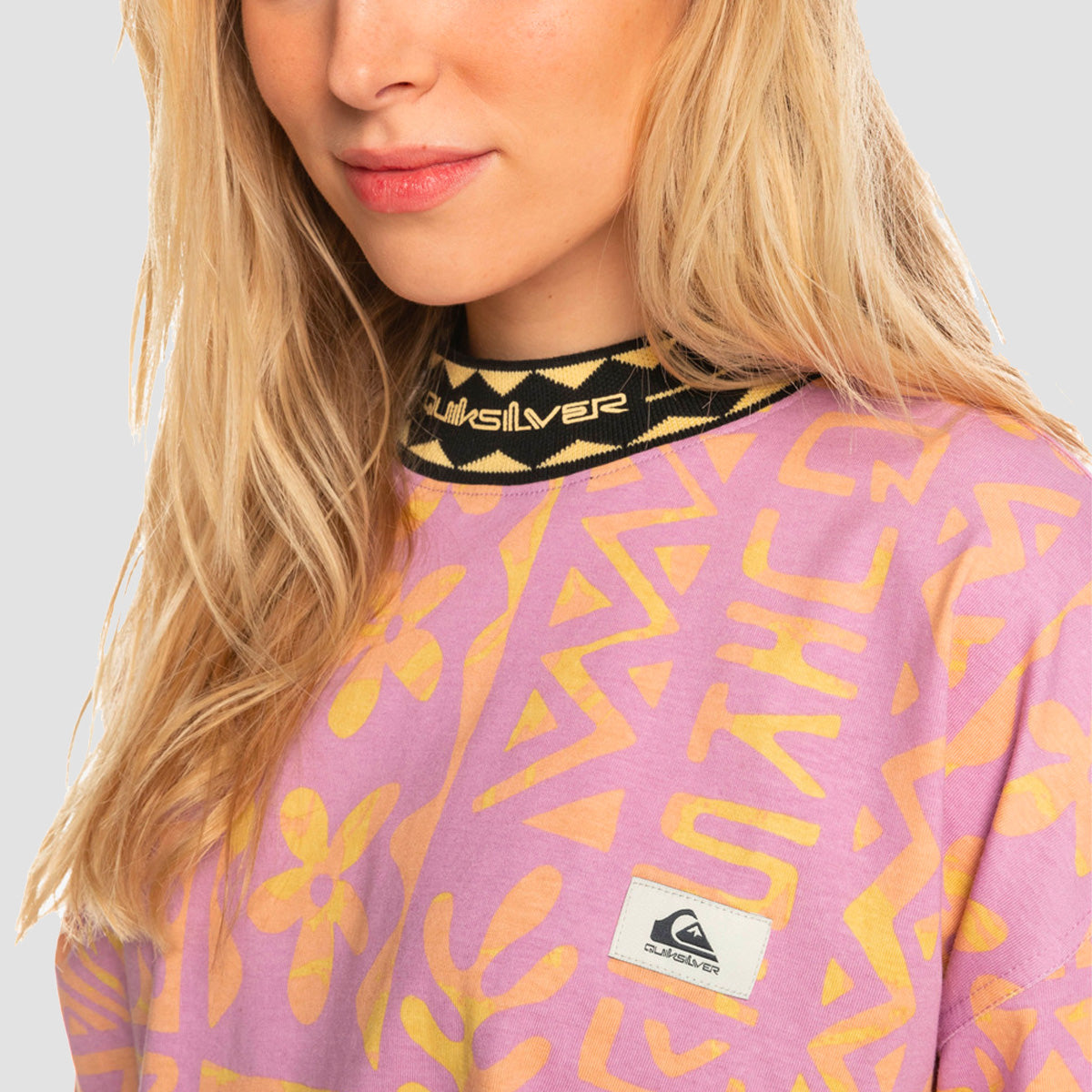 Quiksilver 90s Crop Longer Sleeve T-Shirt Orchid Flower Tropical Trip W - Womens