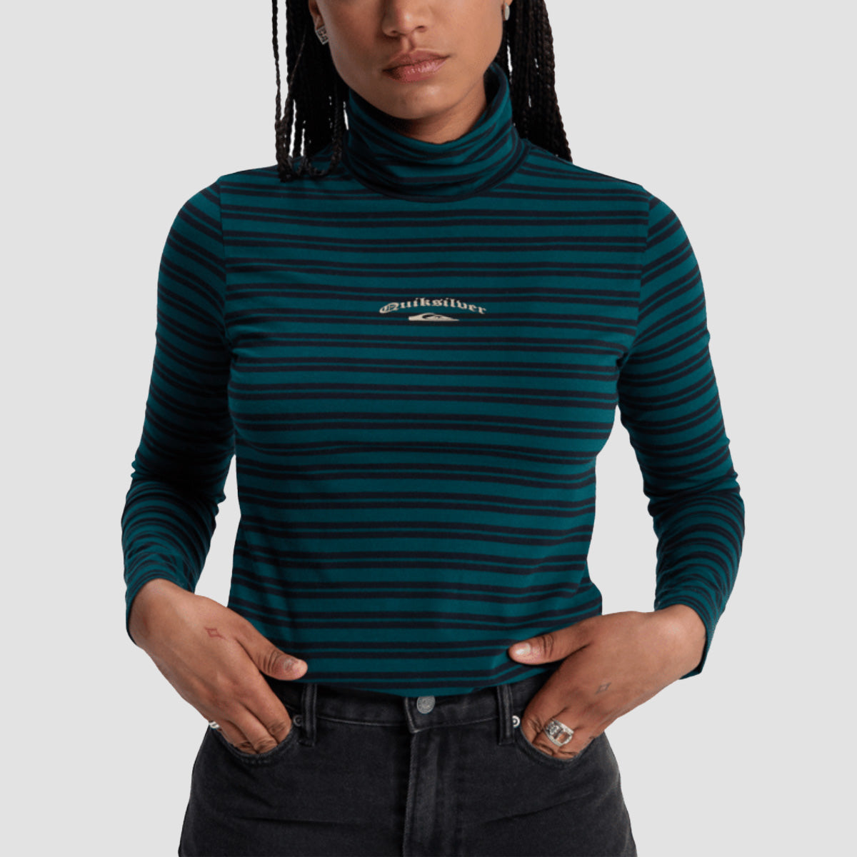 Quiksilver Mercury Turtle Neck Longsleeve T-Shirt Botanical Green Mercury Stripe - Womens