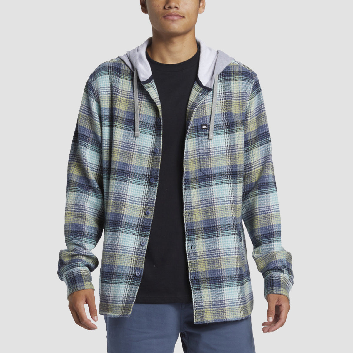 Quiksilver Sandbar Hooded Flannel Shirt Vintage Blue