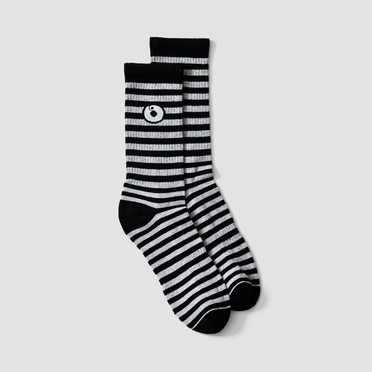 Rollersnakes Logo Crew Socks Black/Grey Stripes