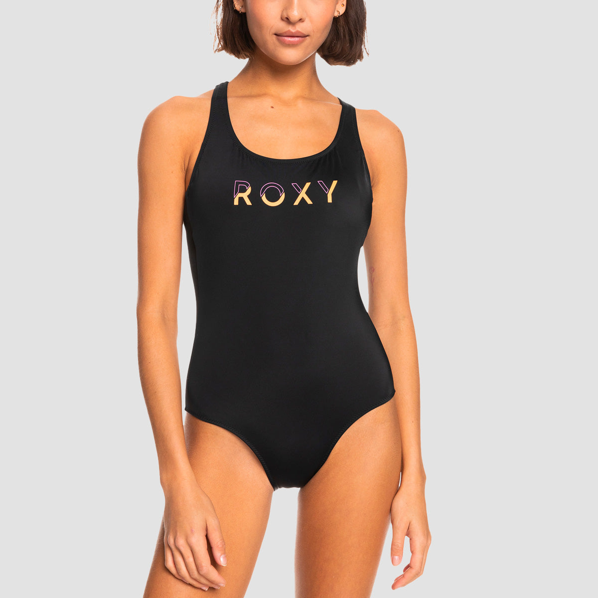 Roxy Active Scoop Neck One-Piece Swimsuit Anthracite - Womens