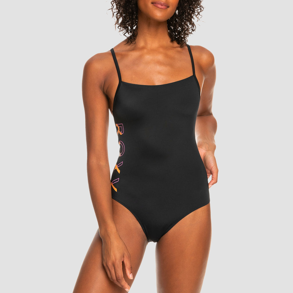 Roxy Active Square Neck One-Piece Swimsuit Anthracite - Womens