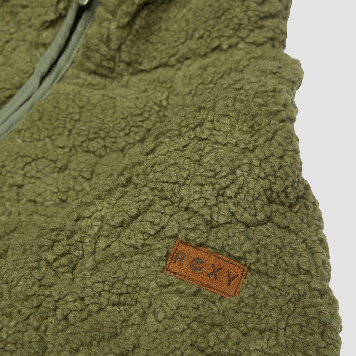 Roxy Blurry Cloud Sherpa Fleece Jacket Oil Green Outline Mo - Girls