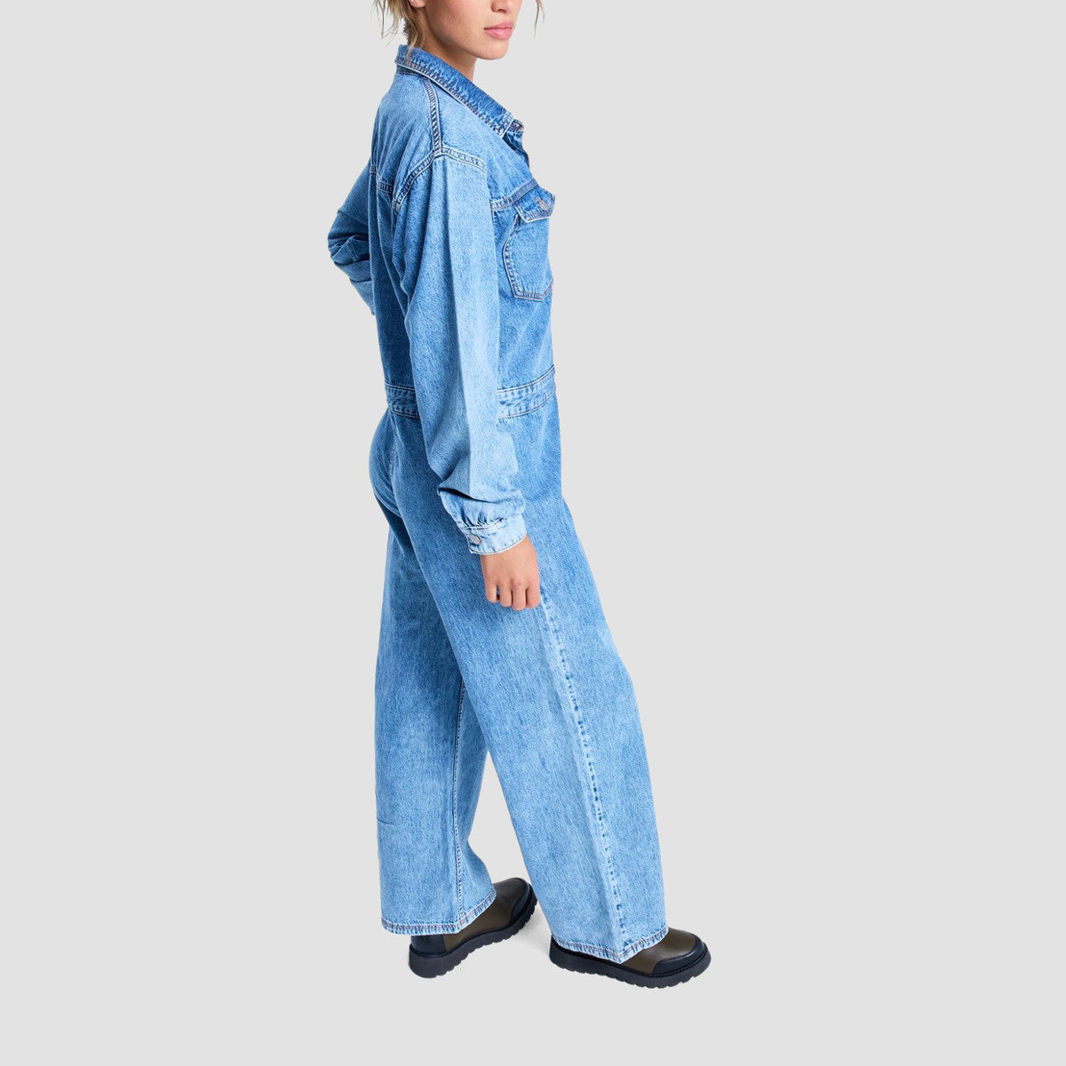 Roxy Coastal Weekend Long Sleeve Denim Romper Suit Beau Blue - Womens