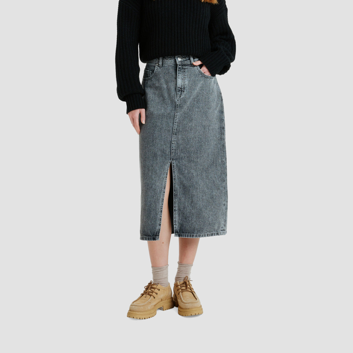 Roxy Cold Winds Midi Denim Skirt Mid Grey - Womens