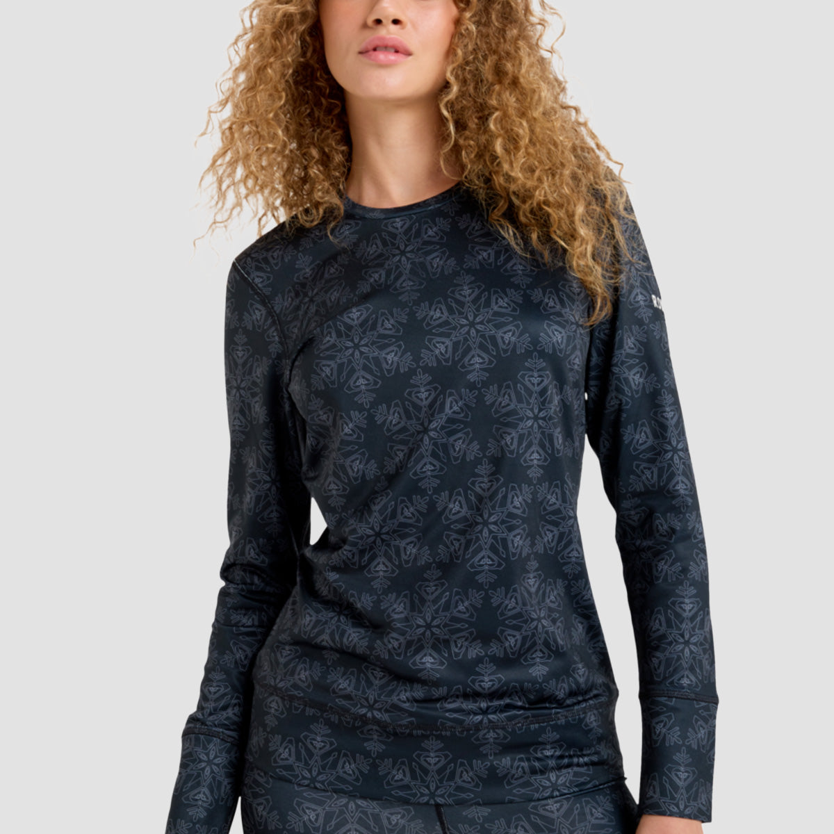 Roxy Daybreak Brushed Baselayer Longsleeve T-Shirt True Black Snowflakes - Womens
