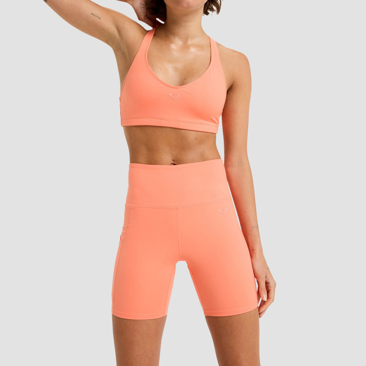 Roxy Heart Into It Biker Sport Biker Shorts Coral Chic - Womens