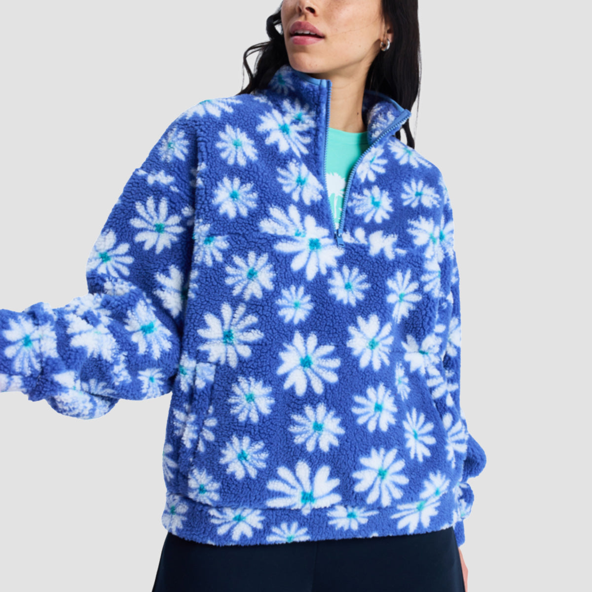 Roxy Jive Talking Bonded Half Zip Polar Fleece Coconut Milk Flower Soul - Womens