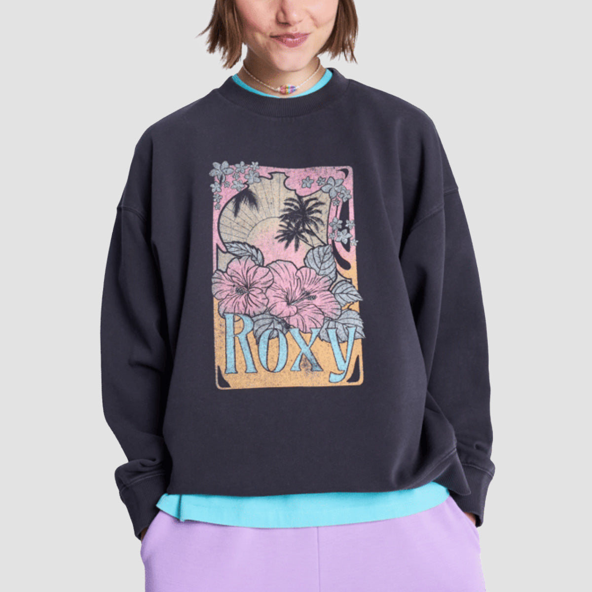 Roxy Lineup Terry Crew Sweatshirt Anthracite - Womens