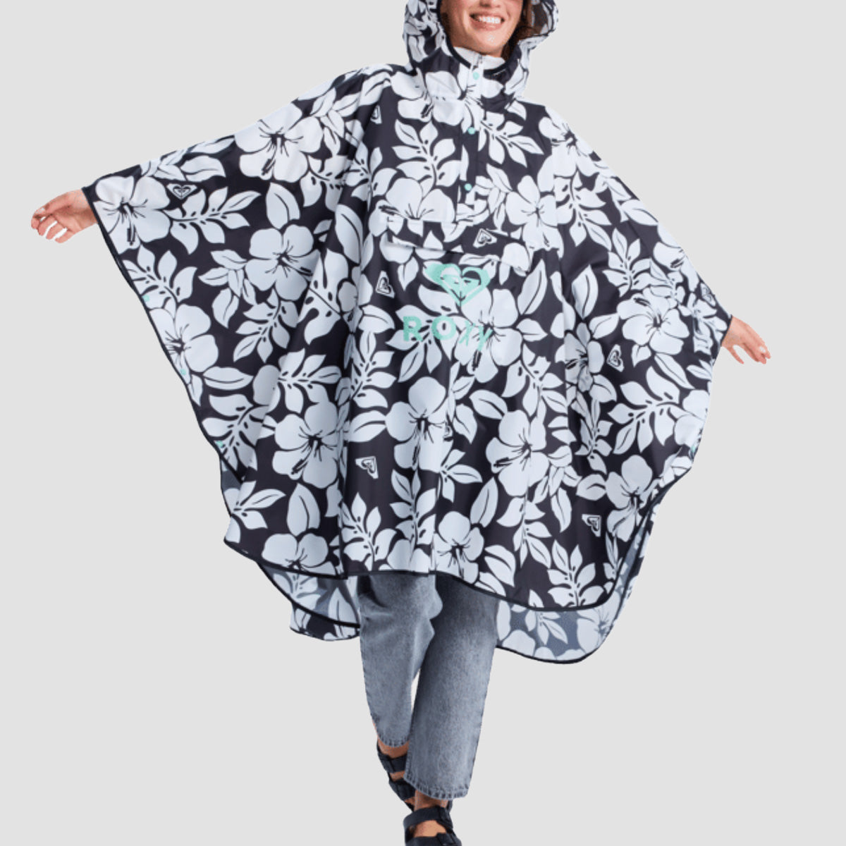 Roxy Midnight Rain Poncho Anthracite The Big Mo - Womens