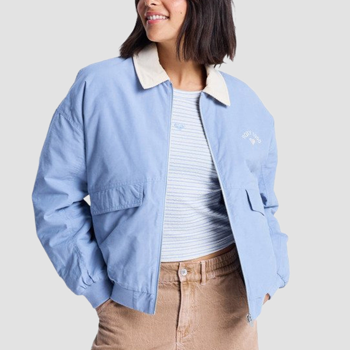 Roxy Sweet Talk Cotton Canvas Aviator Jacket Blue Blizzard - Womens