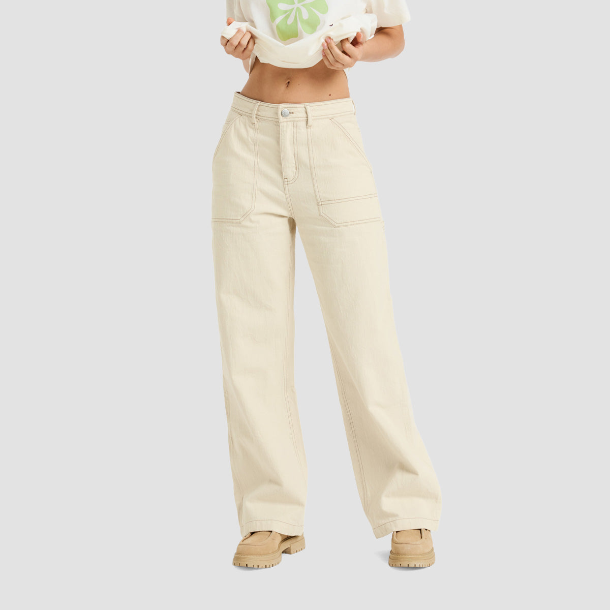 Roxy Vibrant Air Carpenter Trousers Parchment - Womens