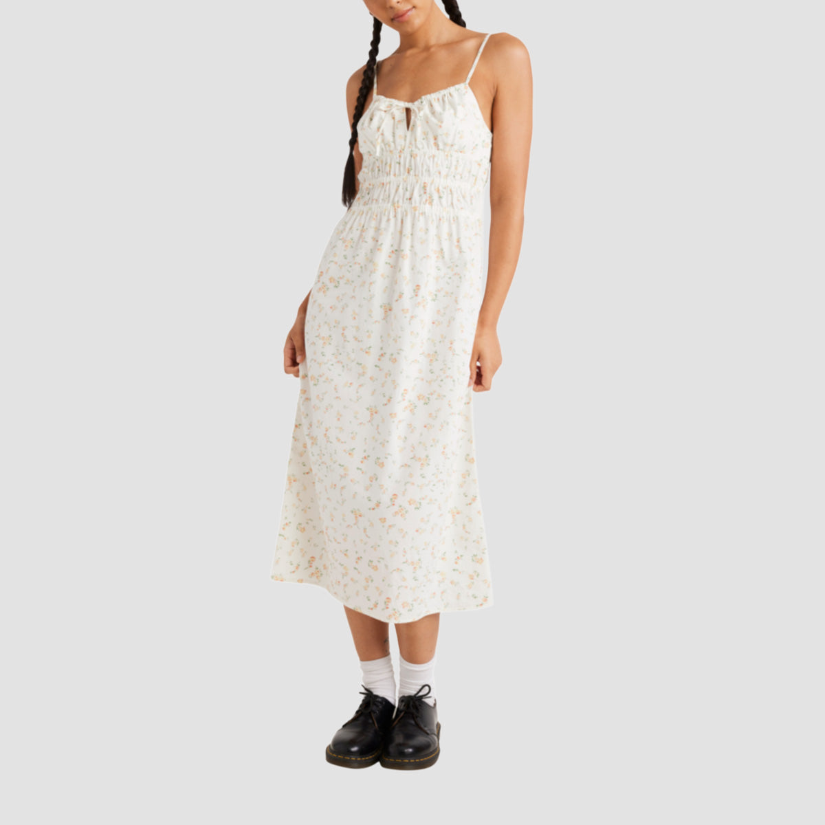 RVCA Blurred Ditsy Gathered Midi Dress Whisper White - Womens