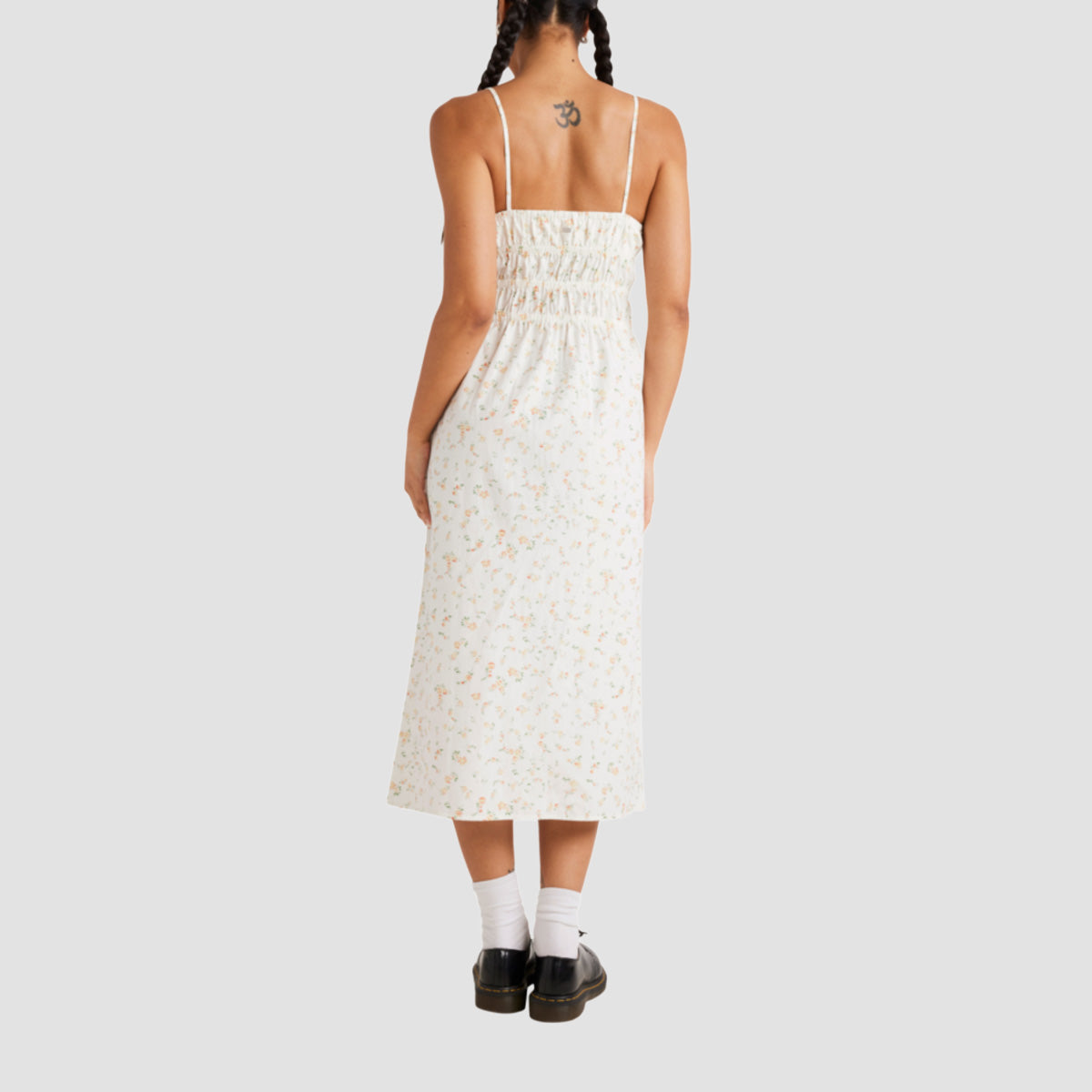 RVCA Blurred Ditsy Gathered Midi Dress Whisper White - Womens