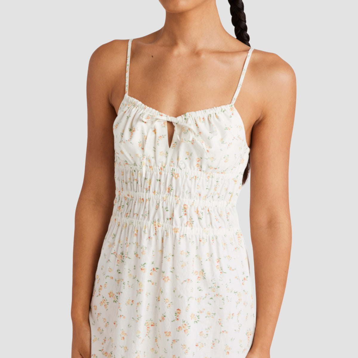 RVCA Blurred Ditsy Gathered Midi Dress Whisper White - Womens