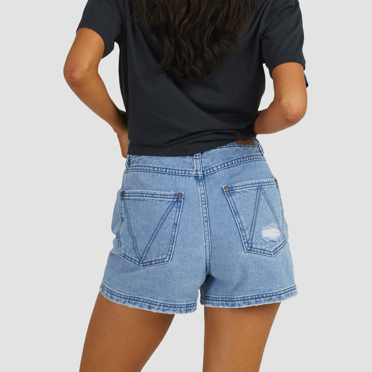 RVCA Ripped Coco Denim Shorts Blue - Womens