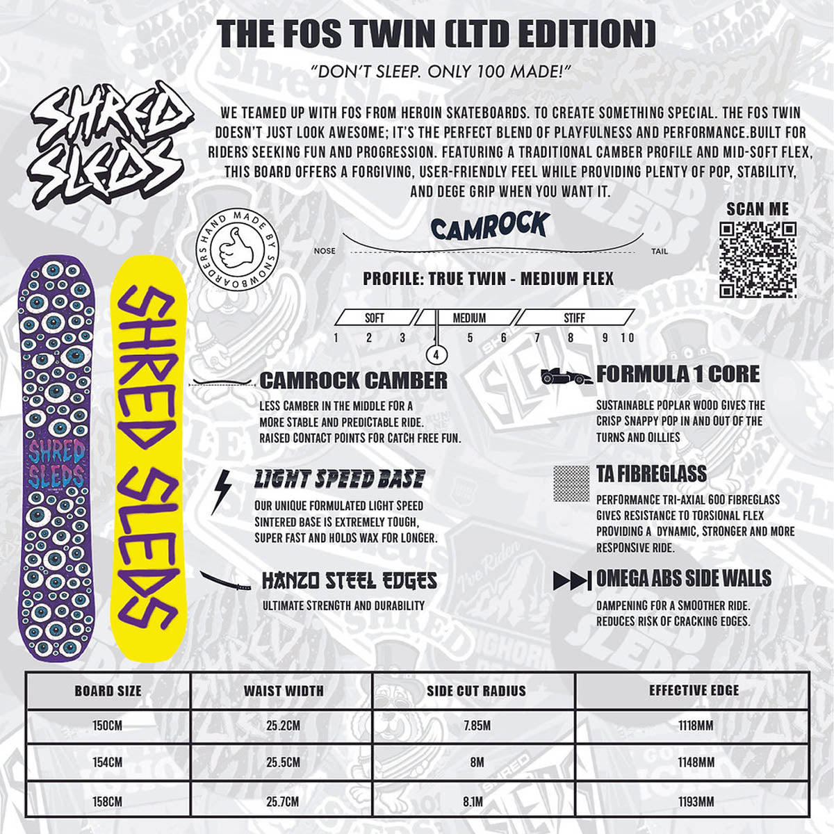 Shred Sleds X FOS Twin LTD Edition 26/27 Snowboard 150cm