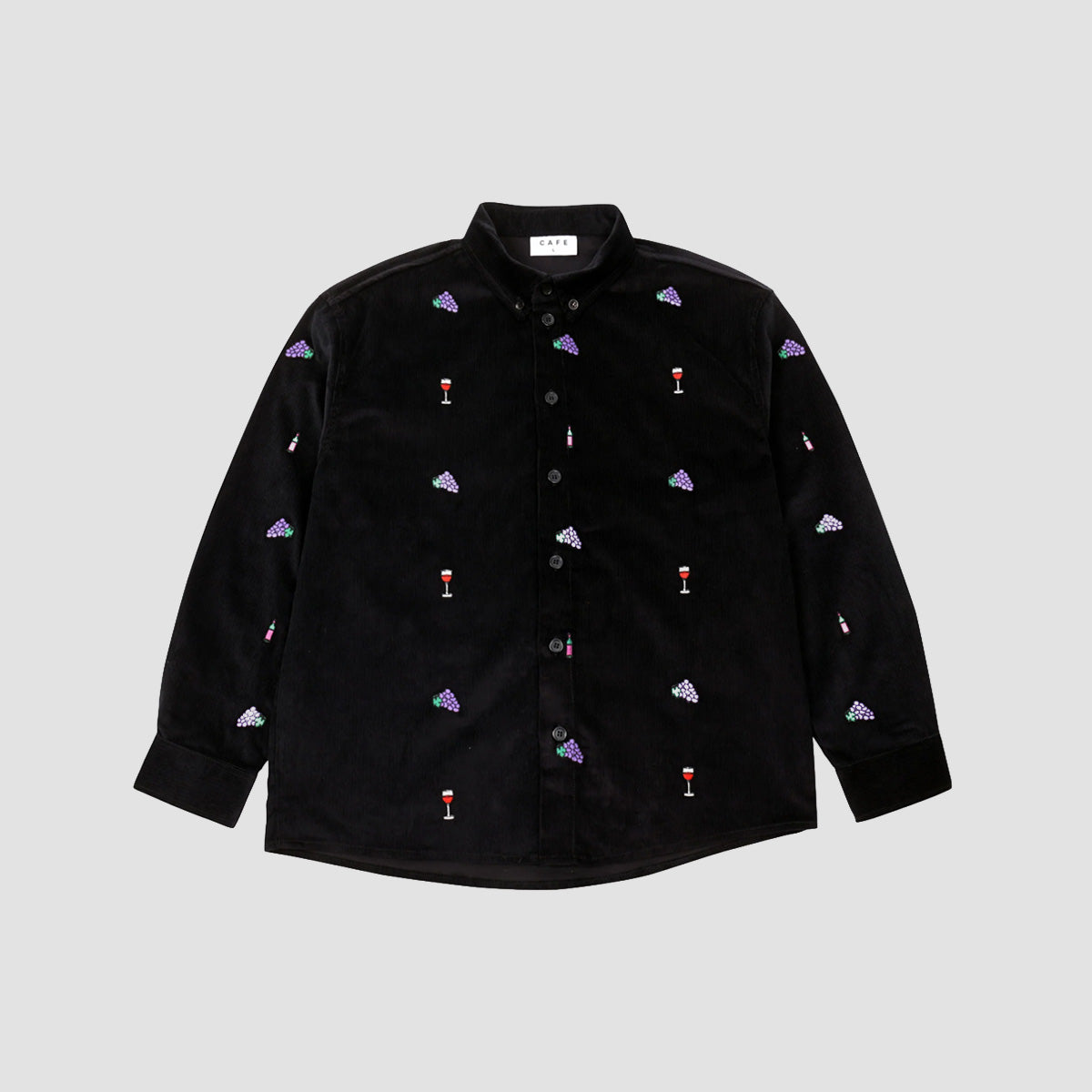 Skateboard Cafe Vino Corduroy Embroidered Longsleeve Shirt Black