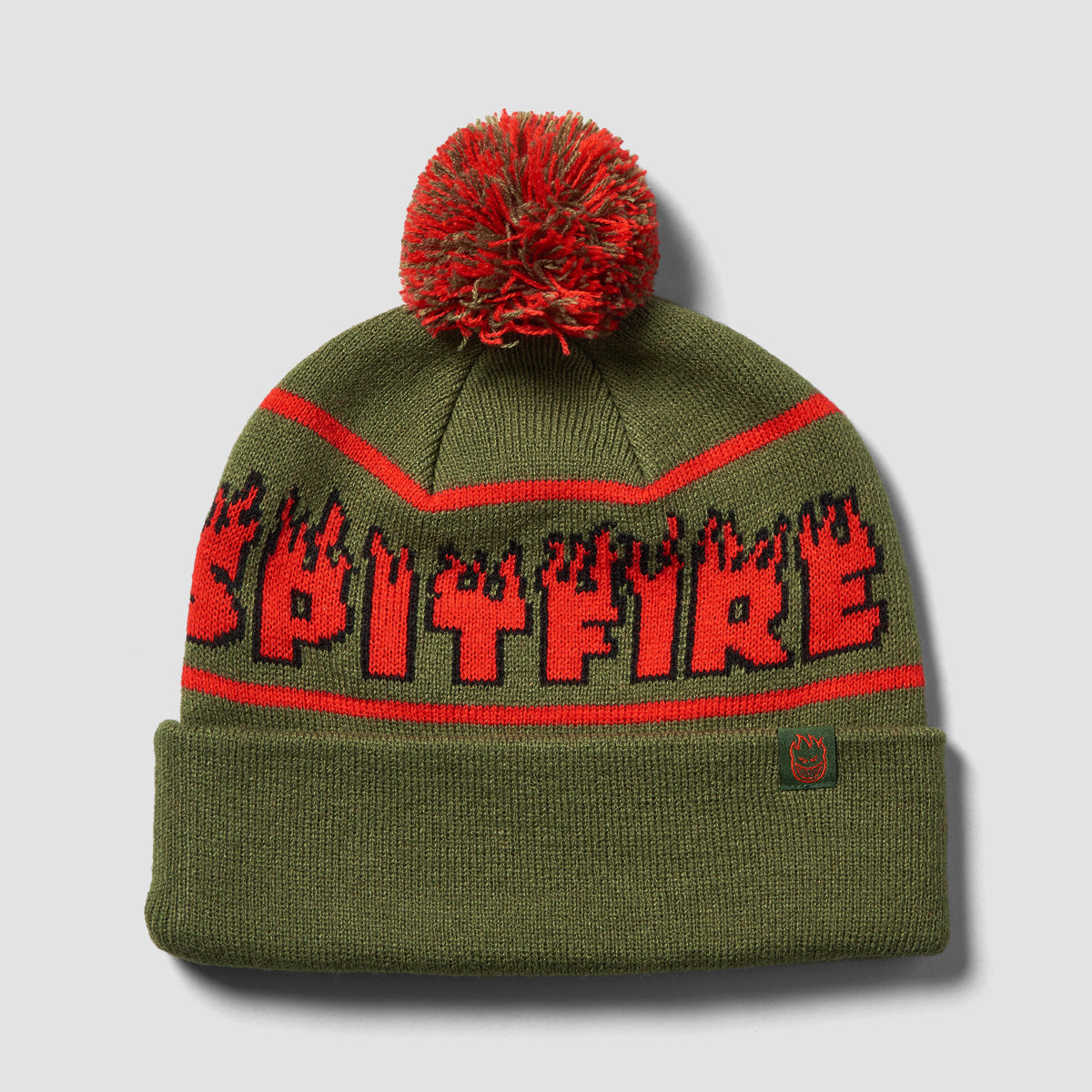 Spitfire Demonseed Script Pom Beanie Olive/Red/Black