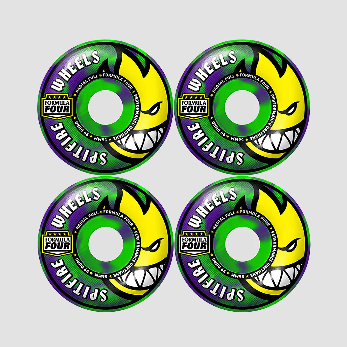 Spitfire F4 Radial Full 99DU Skateboard Wheels Green/Purple Swirl 56mm