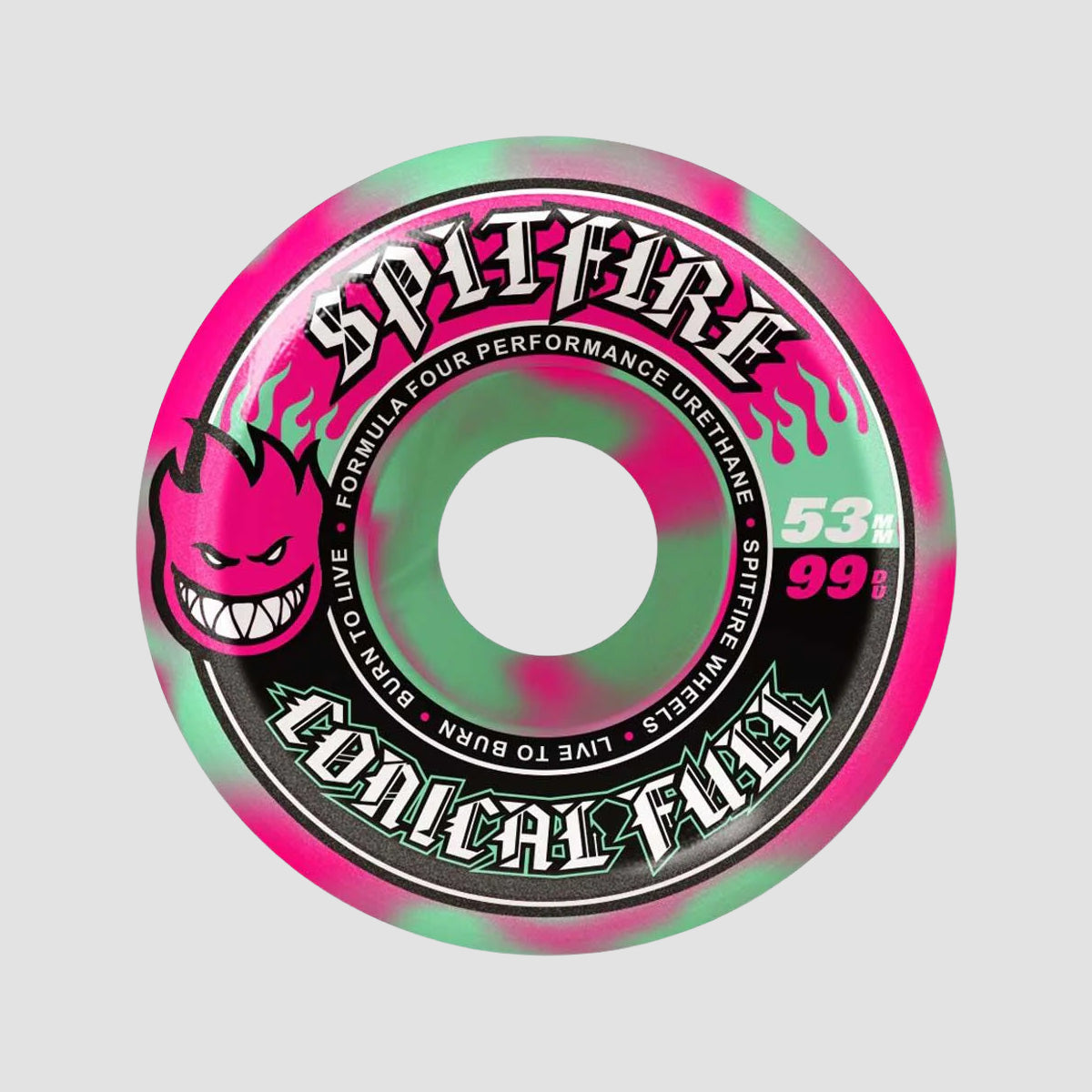 Spitfire Formula Four Conical Full 99DU Skateboard Wheels Pink/Teal Swirl 53mm