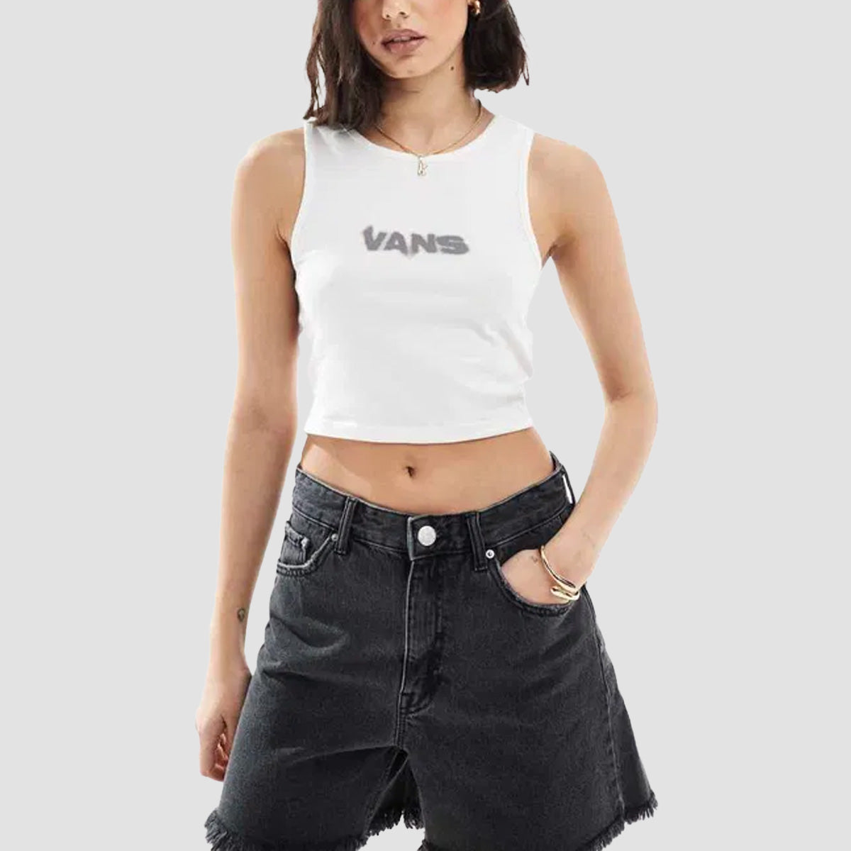 Vans Blur Fitted Crop Tank Vest Marshmallow - Womens
