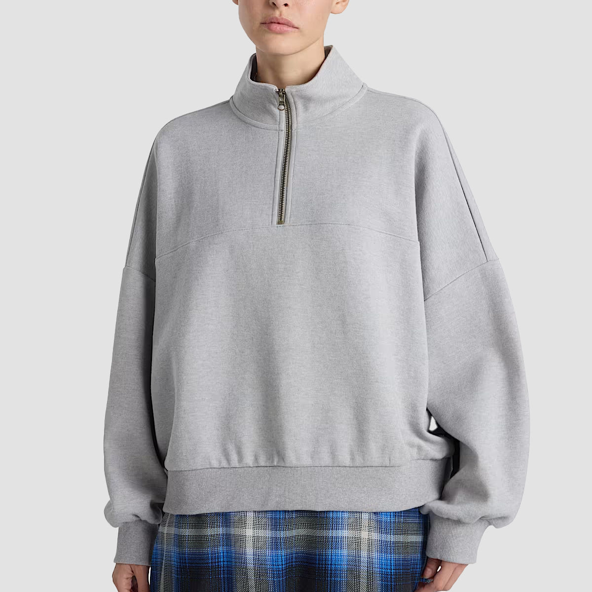 Vans Elevated Double Knit Loose Mock Neck Sweatshirt Cement Heather - Womens