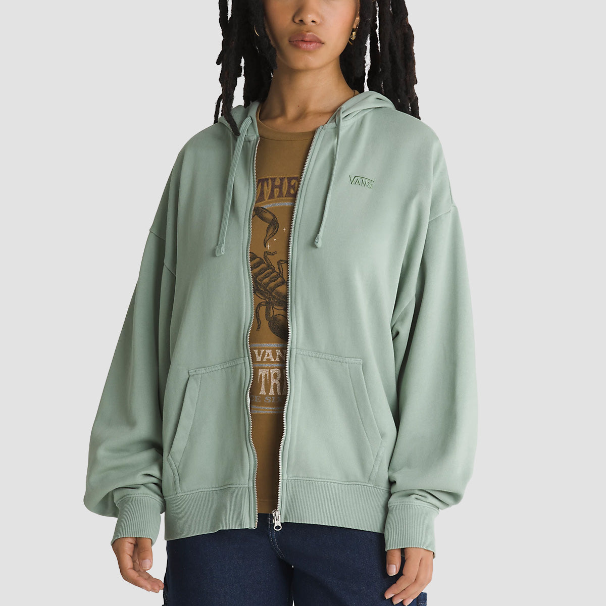 Vans Everyday Oversized Zip Hoodie Iceberg Green - Womens