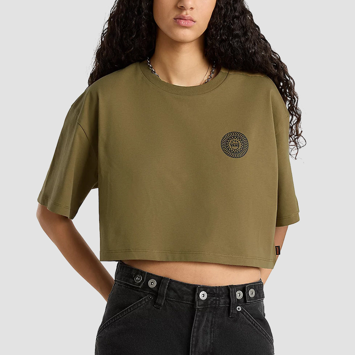 Vans Spitfire Wheels Relax Crop T-Shirt Gothic Olive - Womens