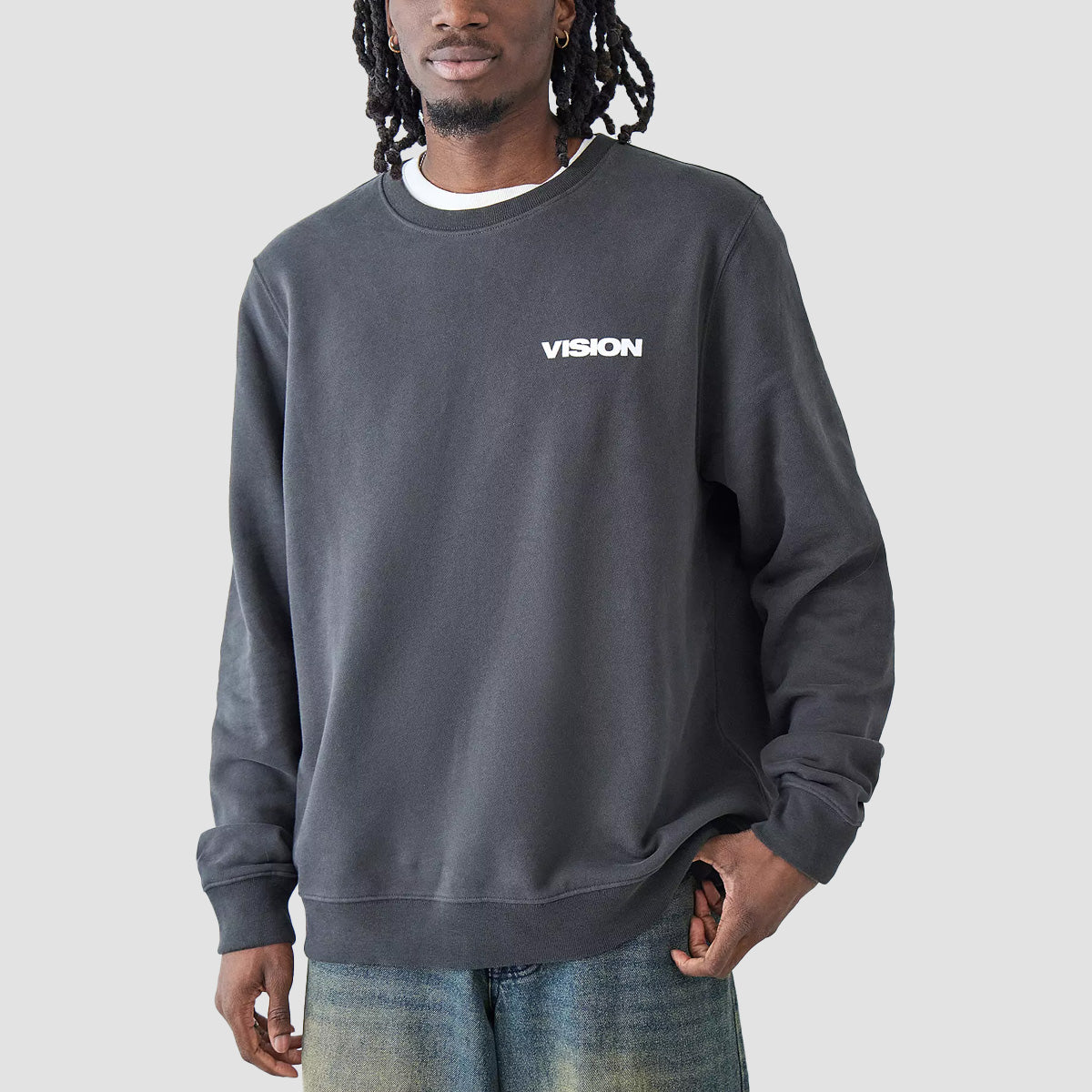 Vision Twist Box Logo Crew Sweatshirt Washed Black