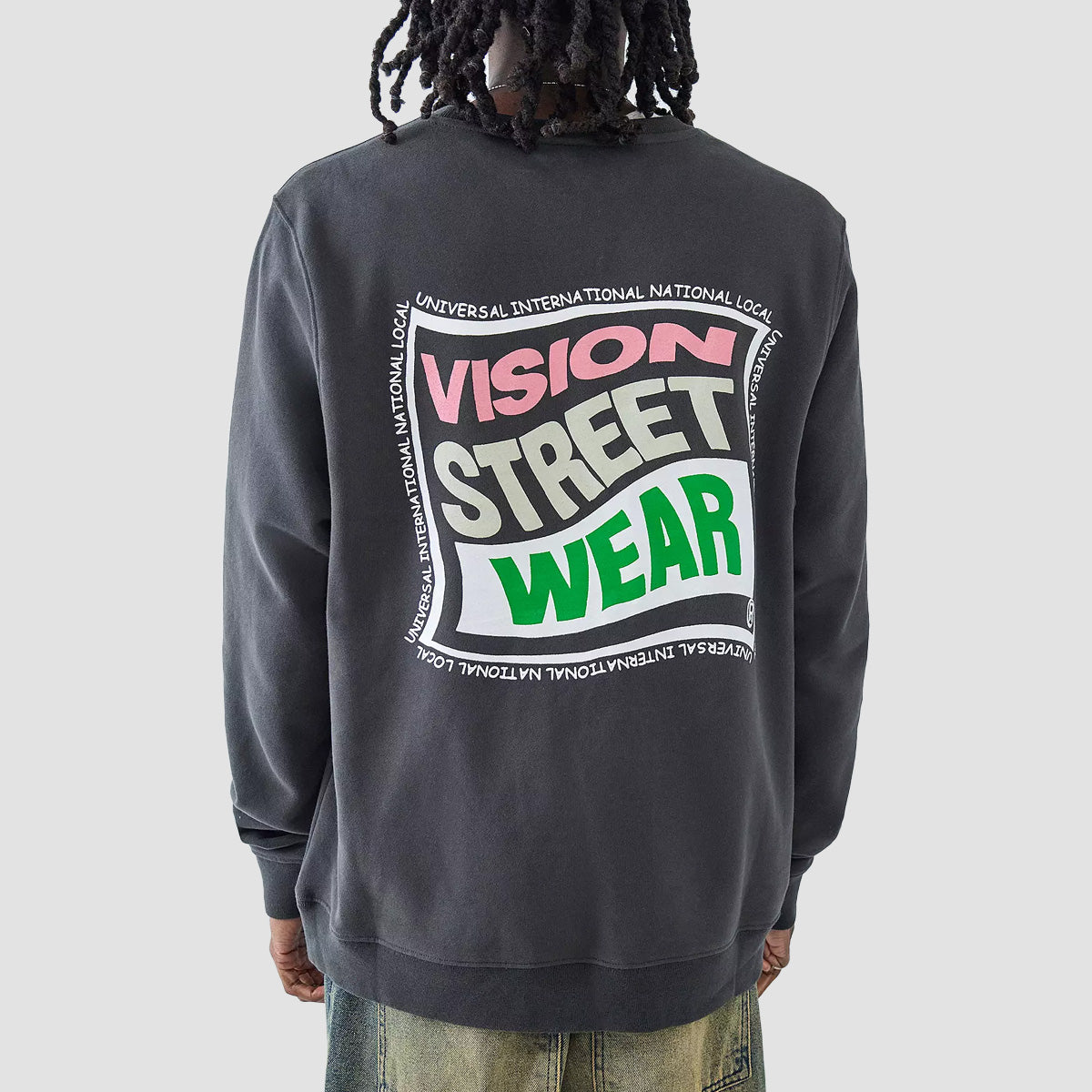 Vision Twist Box Logo Crew Sweatshirt Washed Black