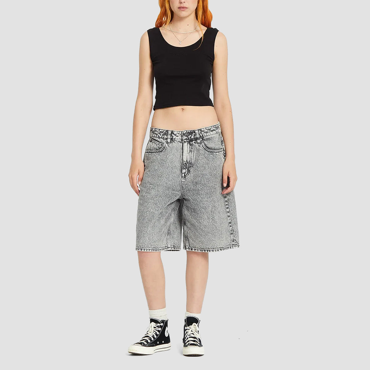 Volcom Beeggy Denim Shorts Grey Vintage - Womens