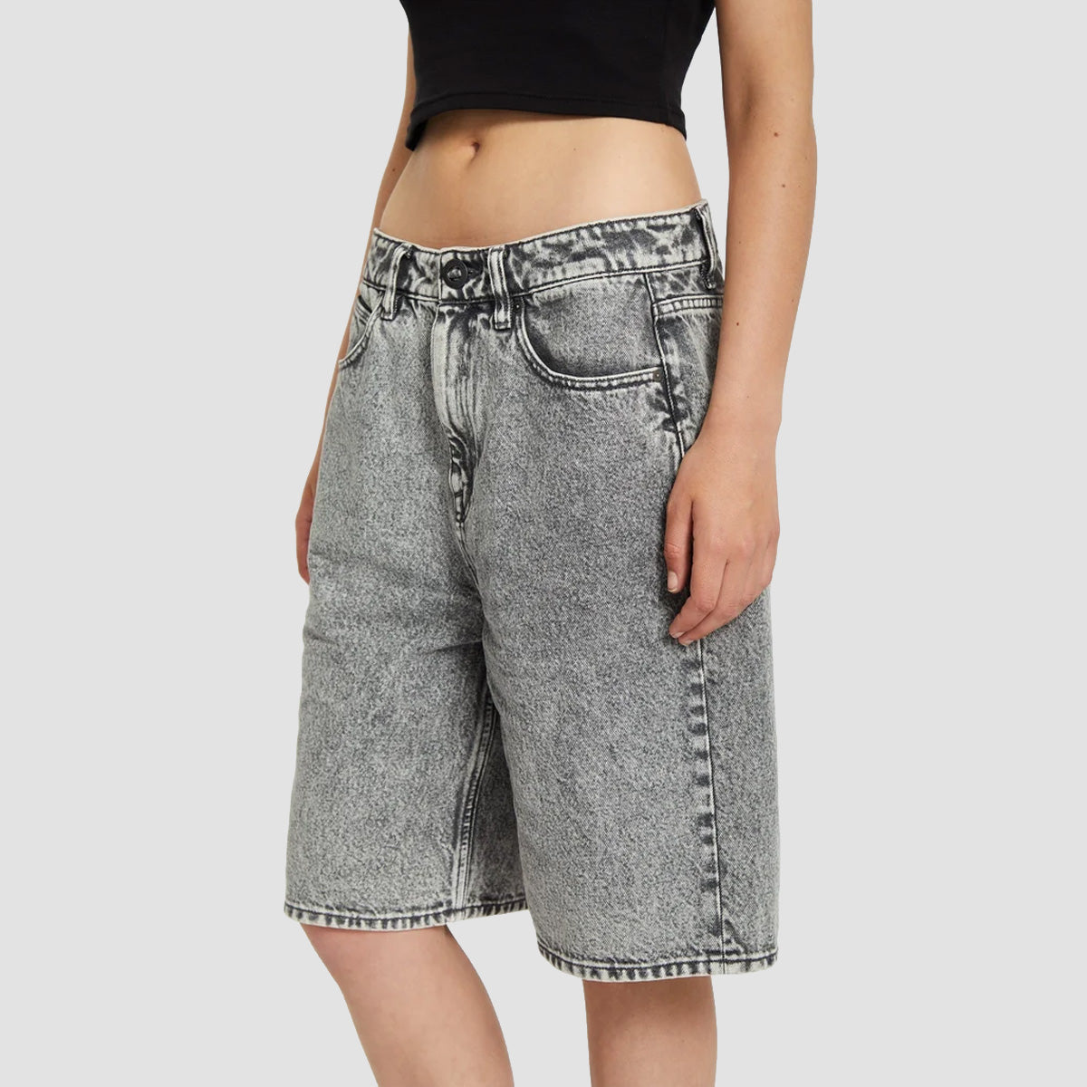 Volcom Beeggy Denim Shorts Grey Vintage - Womens