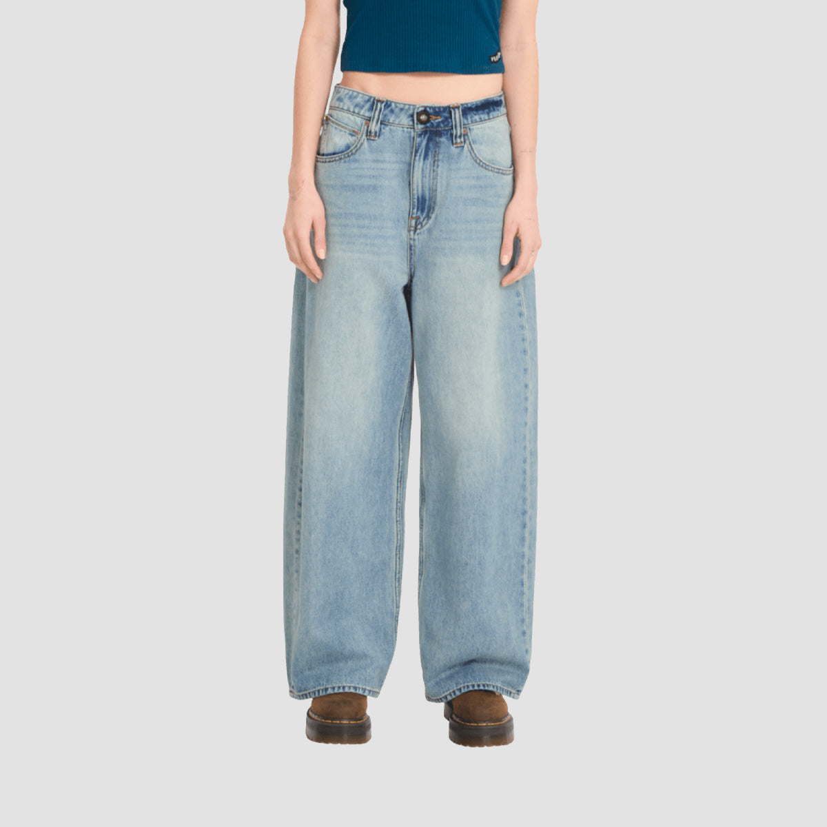 Volcom Beeggy Ultra Baggy Jeans Dusty Blue Wash - Womens