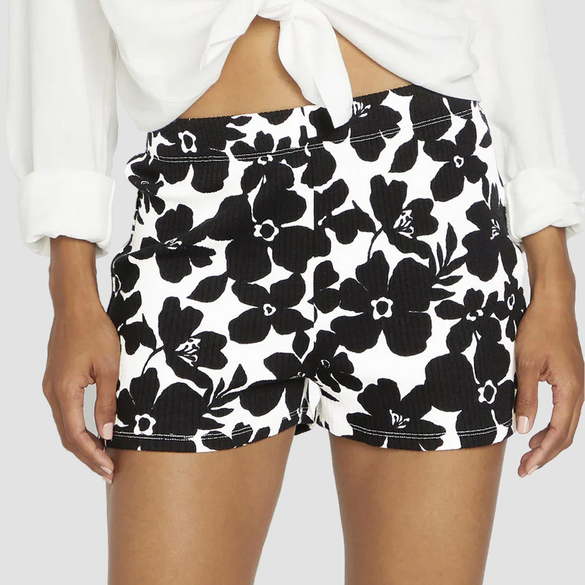 Volcom Coco Ho Rib Shorts Black White - Womens