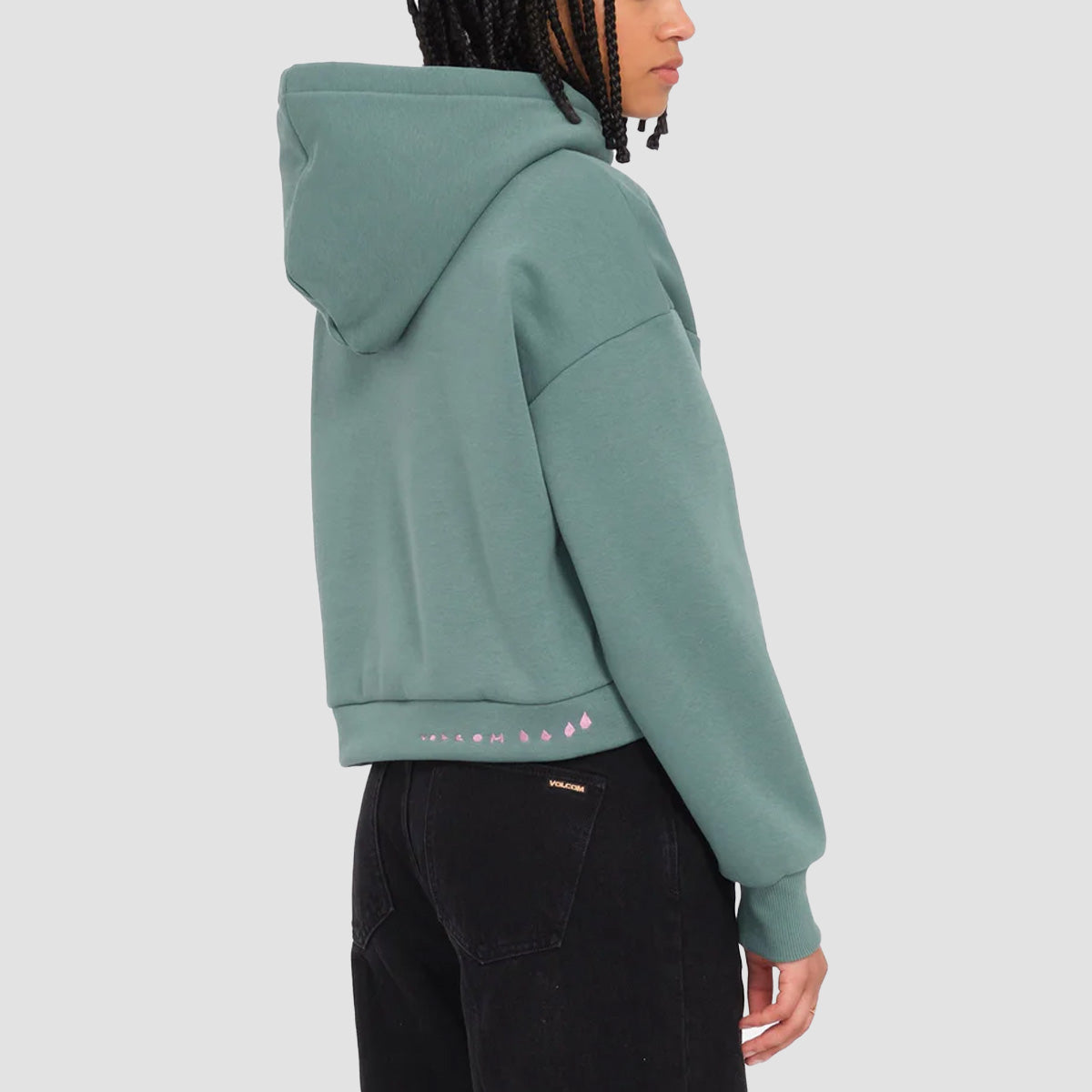 Volcom Longo Cropped Pullover Hoodie Sea Green - Womens