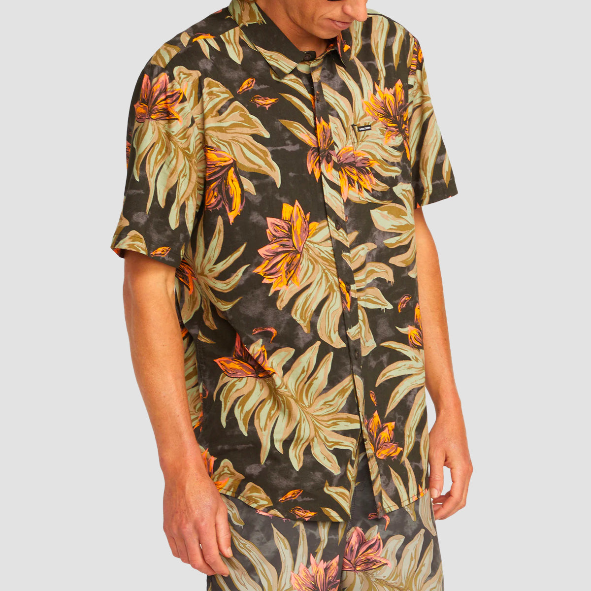 Volcom Marble Floral Short Sleeve Shirt Rinsed Black