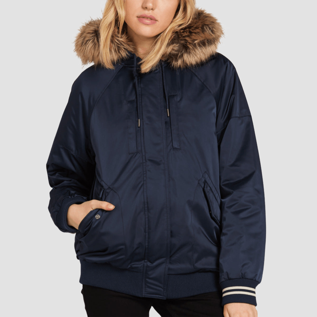 Volcom Plailist 5K Hooded Bomber Jacket Sea Navy - Womens