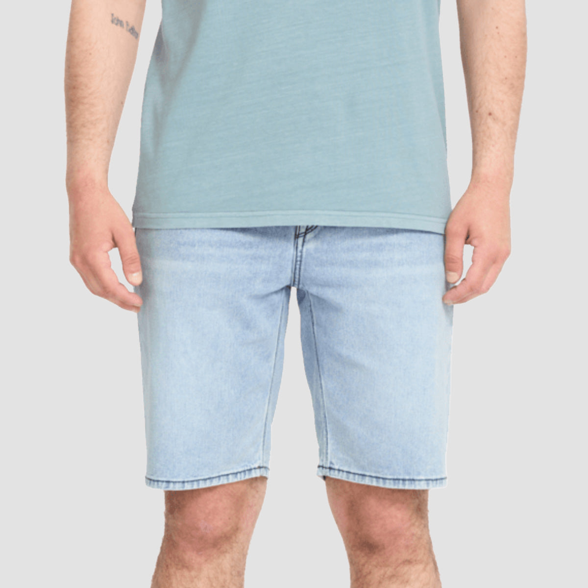 Volcom Solver Denim Shorts Worn Light Blue