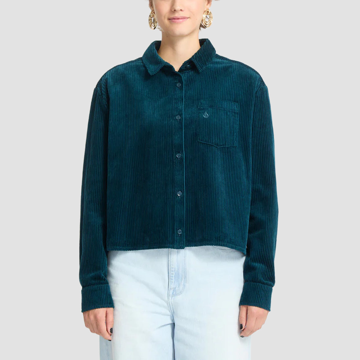 Volcom Weellow Longsleeve Cord Shirt Emerald Green - Womens