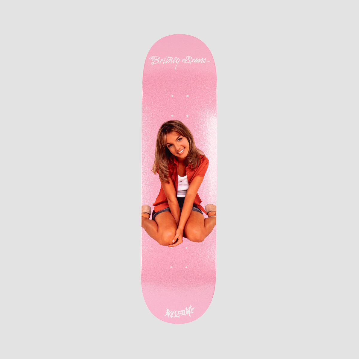 Welcome X Britney Sprears Baby One More Time Skateboard Deck Pink Glitter - 8.25"