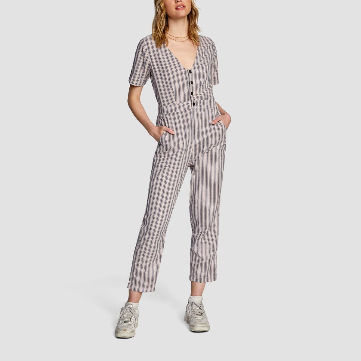 RVCA Range Short Sleeve Jumpsuit Grey Violet - Womens