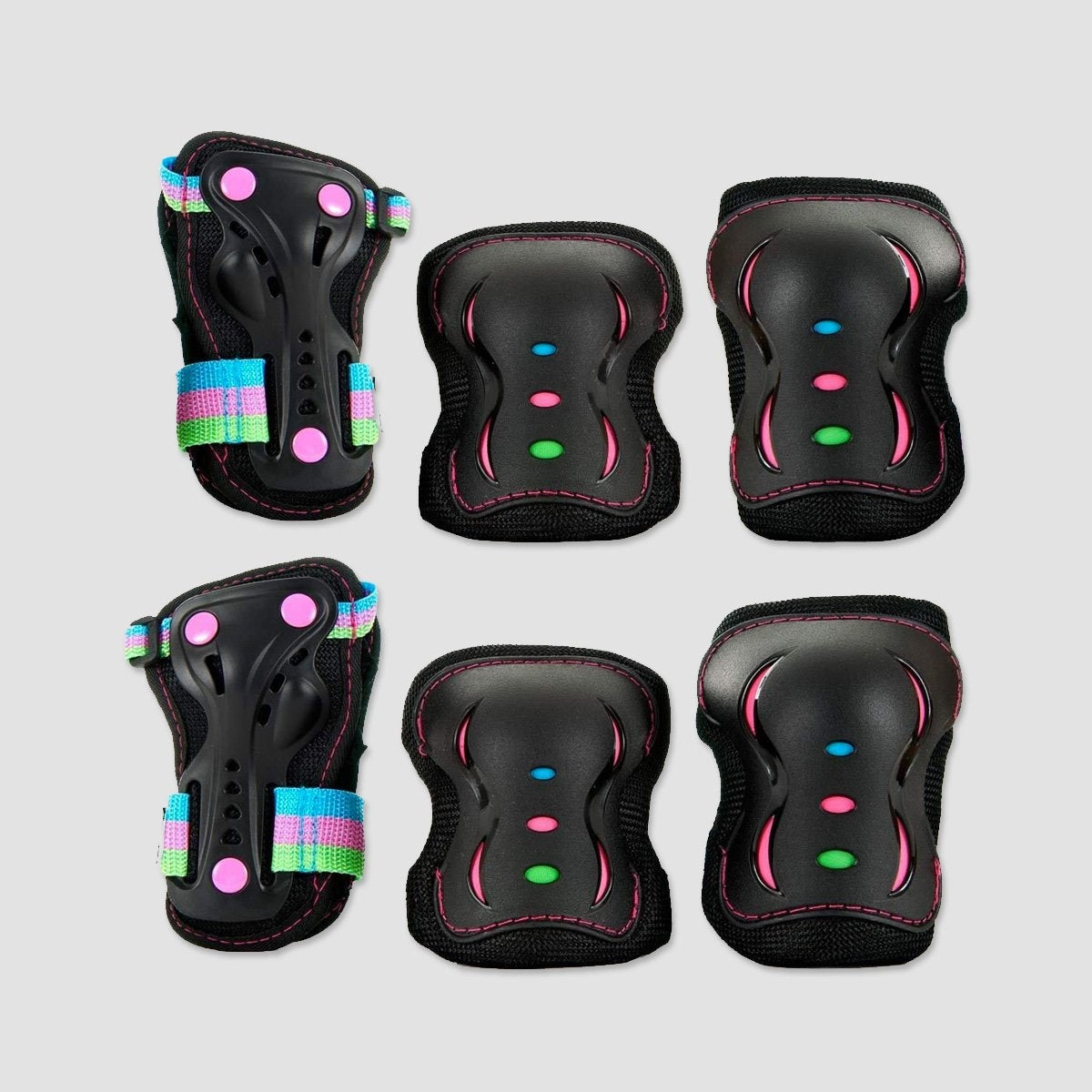 SFR Essential Triple Pad Set Black/Disco Multi - Kids - Safety Gear